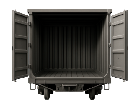 Open-top gondola with a corrugated design and hinged doors.