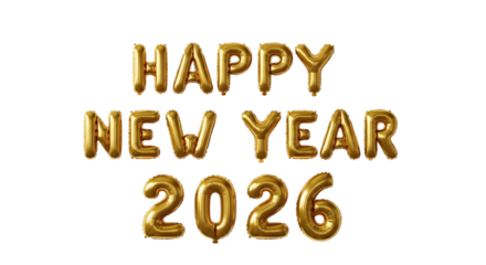 Happy new year 2026 gold balloons isolated on transparent background