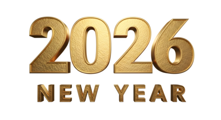 Golden 2026 new year celebration design element isolated on transparent background