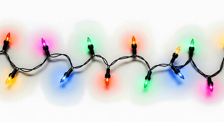 String of colorful glowing Christmas lights on white background holiday decoration 6