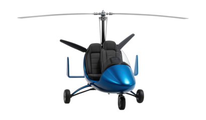 Lightweight gyrocopter featuring tandem seating and an open cockpit design.