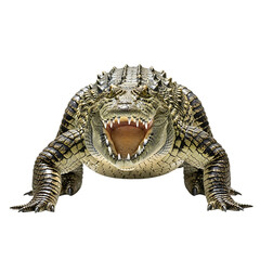 Fototapeta premium Fierce crocodile with open mouth and sharp teeth showing its powerful jaws, cutout, PNG isolated on white or transparent background