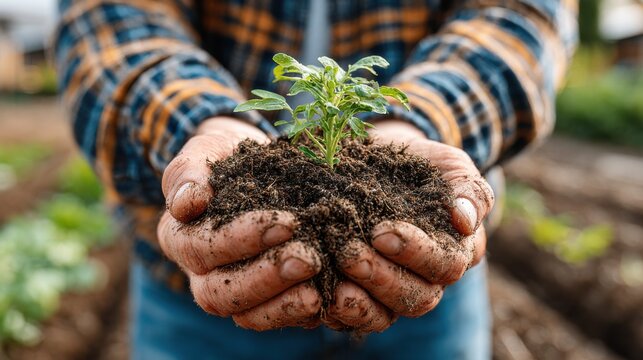 Person Holding Seedling with Soil in Hands - Powered by Adobe