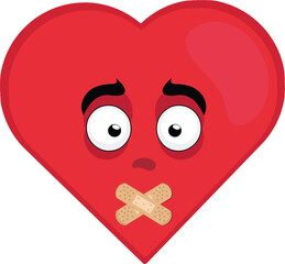 Fototapeta premium vector illustration emoticon character heart cartoon, with adhesive strips on the mouth in concept of keeping silent or shutting up