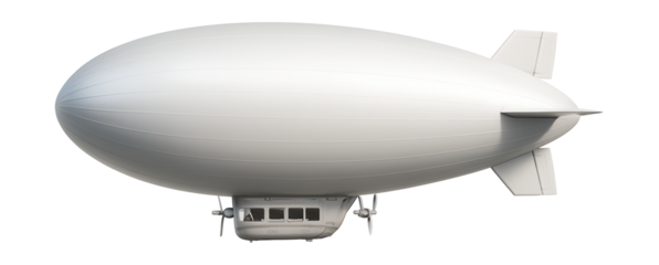 Lightweight airship featuring a long envelope and a gondola below.