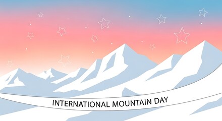 International Mountain Day Snowy Peaks and Starry Sky Illustration