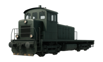 Elevated cab industrial diesel switcher with a long rear deck.