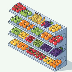 Fruit Stand Display with Assorted Fresh Produce.