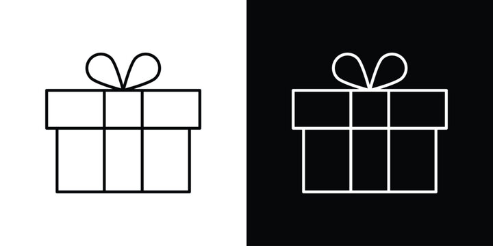 Gift icon outline set in black and white. thin line style.