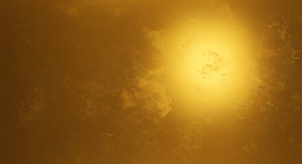 Glowing golden background features faint cloud-like shapes and light textures with a bright central orb