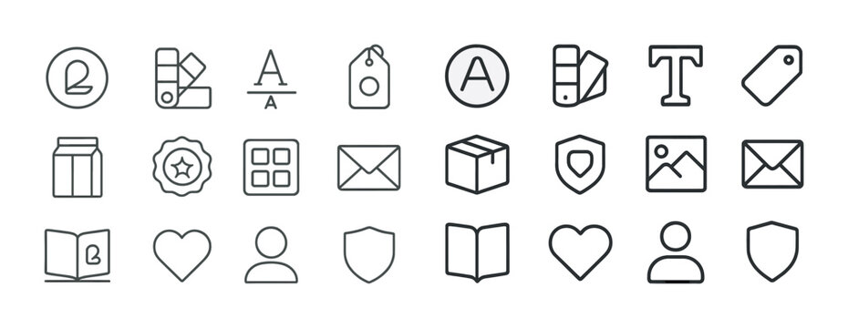 Minimalistic icon set: design, communication, security, and shopping elements - Powered by Adobe