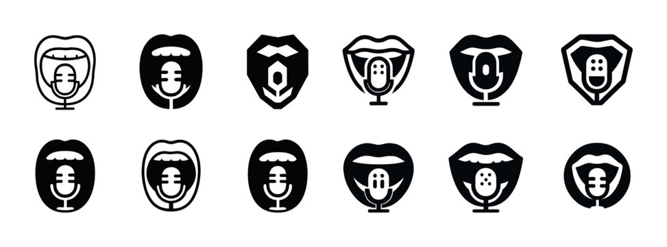 Set of microphone icon designs featuring mouth and audio themes