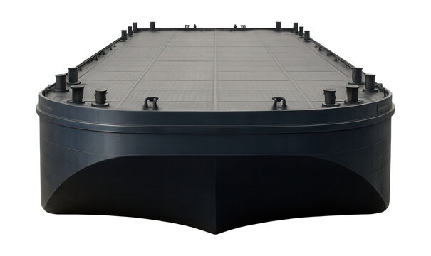 Sturdy container barge featuring a reinforced deck and secure mooring cleats.