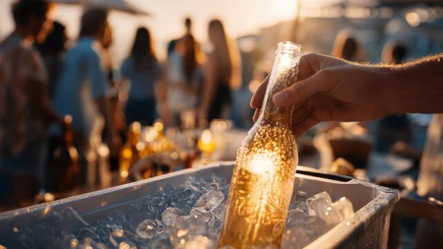 Refreshing Beer at Beach Party, Summer Celebration with Friends - Powered by Adobe