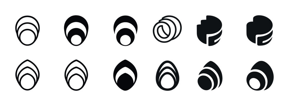 Abstract geometric icon set with circular and spiral designs