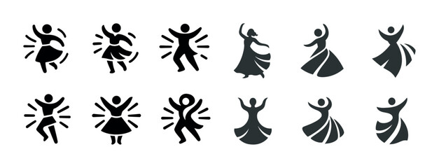 Naklejka premium Silhouettes of dancing figures in various poses and styles