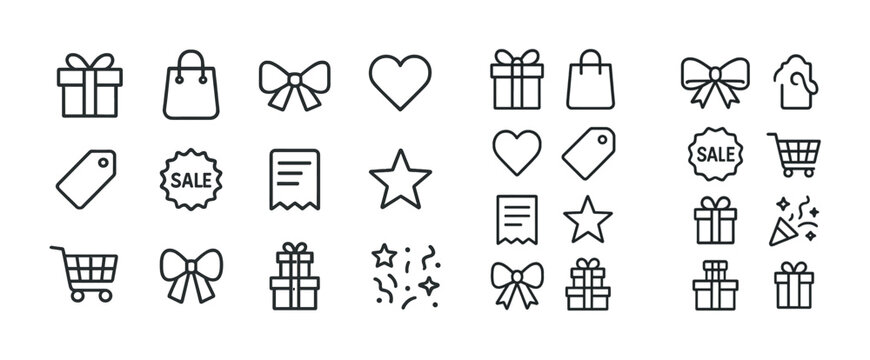 Shopping icons collection featuring gifts, sale, cart, and more