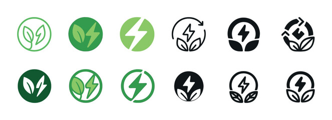 Green energy and leaf icons for eco-friendly concepts