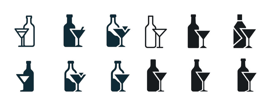 Collection of wine bottle and cocktail glass icons