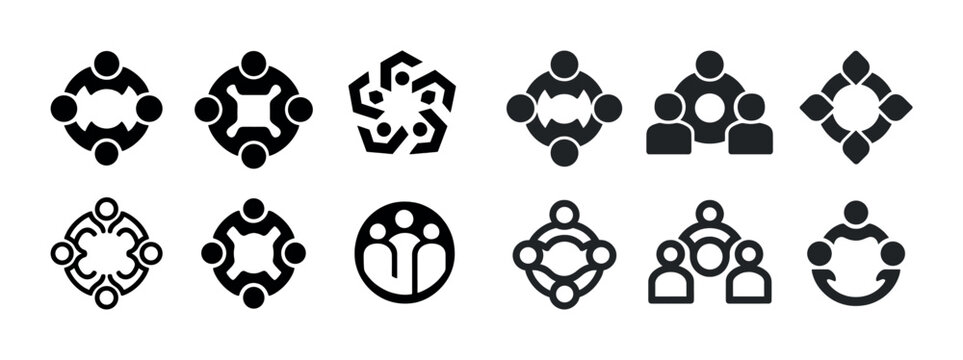Set of community icon designs representing teamwork and connection