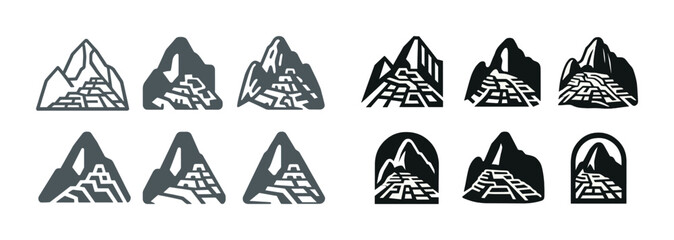 Geometric mountain and pathway icons in monochrome design
