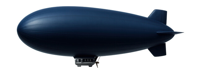 Dark blue, elongated helium-filled airship.