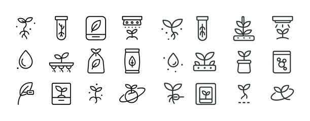 Collection of linear plant icons illustrating growth and cultivation