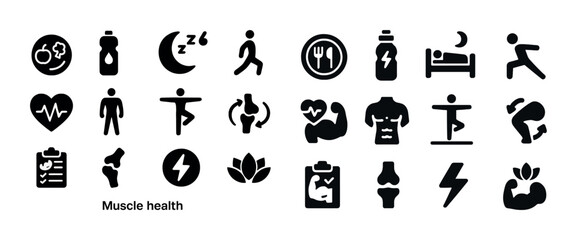 Icons depicting health and fitness activities and wellbeing symbols