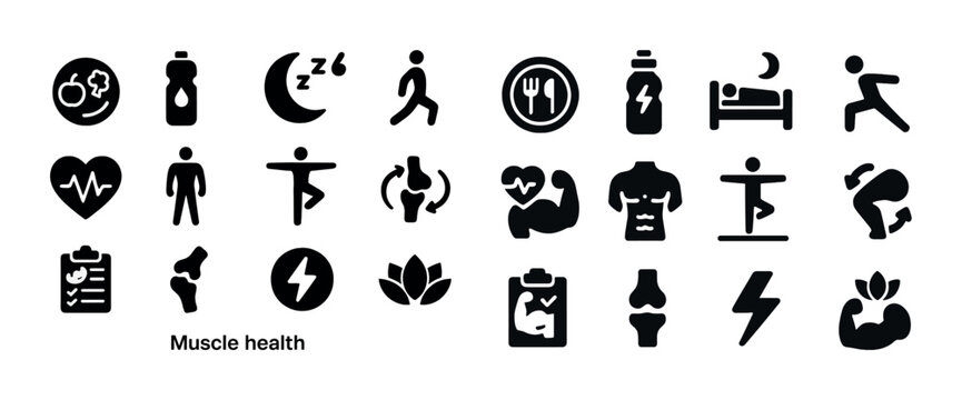 Icons depicting health and fitness activities and wellbeing symbols