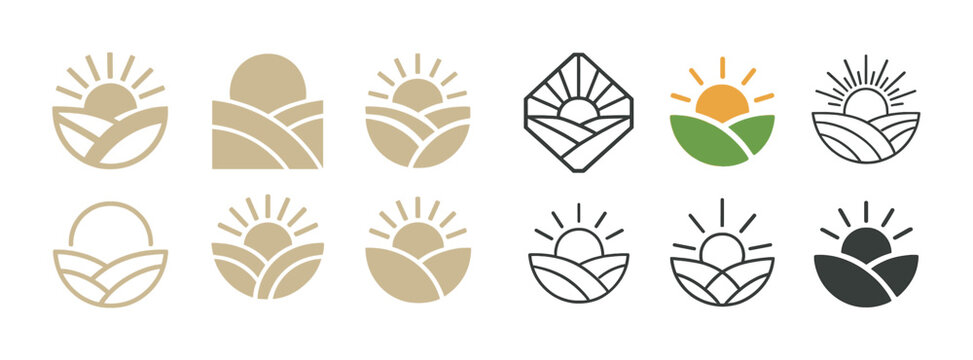Abstract sun and field icons: minimalist nature design collection - Powered by Adobe