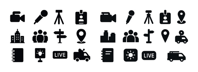 Fototapeta premium Set of broadcast and navigation icons in black and white vector style