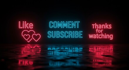Glowing neon text in red and blue colors, encouraging interaction on a dark backdrop