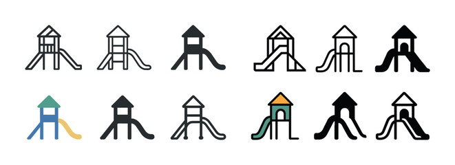 Playground slide icons in various styles and colors