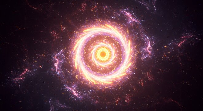 Glowing spiral vortex of energy against a dark, star-filled cosmic background