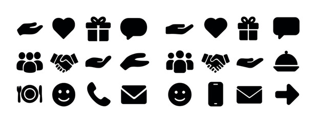 Collection of black social communication and interaction icons set