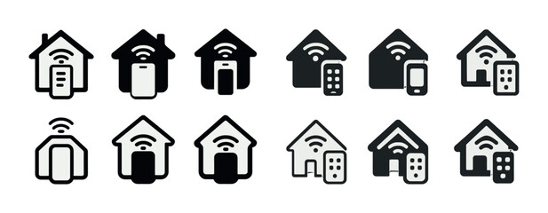 Smart home icons collection: remote control and wi-fi connectivity symbols