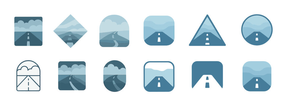 Blue road icon set with various shapes and minimalist designs - Powered by Adobe