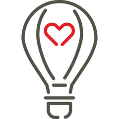 Hot Air Balloon Icon with Red Heart Symbol Outline Design on Transparent Background Minimalist Graphic Element for Romance and Travel Themes