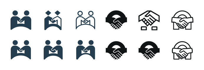 Handshake icons collection: simple and geometric variations for business designs