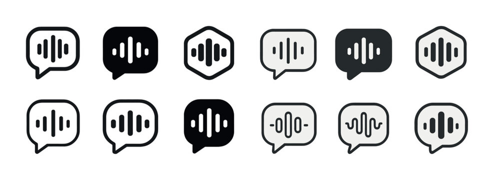 Black and white speech bubble icons with sound wave designs