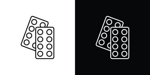Pill blisters. collection. Silhouette flat icon design element.icon outline set in black and white. thin line style.