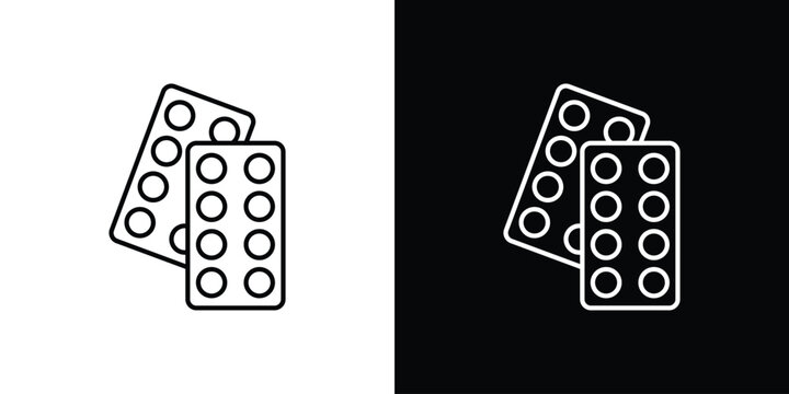 Pill blisters. collection. Silhouette flat icon design element.icon outline set in black and white. thin line style.