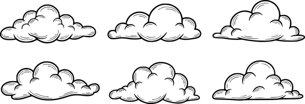 simple hand drawn outlined clouds for weather and climate related designs