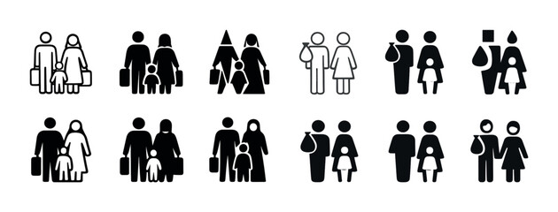 Diverse family icon set featuring various configurations and styles