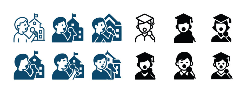 School and graduation icons - male and female students in editable formats