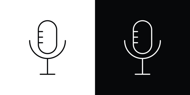 Podcast icon outline set in black and white. thin line style.
