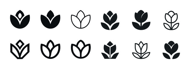 Collection of flower icons in various minimalist designs