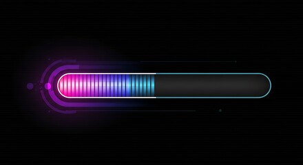 Glowing progress bar with colorful spectrum, loading animation, on a dark background