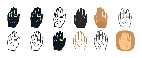 Diverse hand gestures collection with skin tone variations and ring details