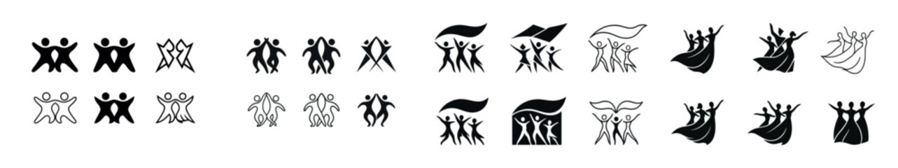 Stylized human figures and dance movement icons in black and white